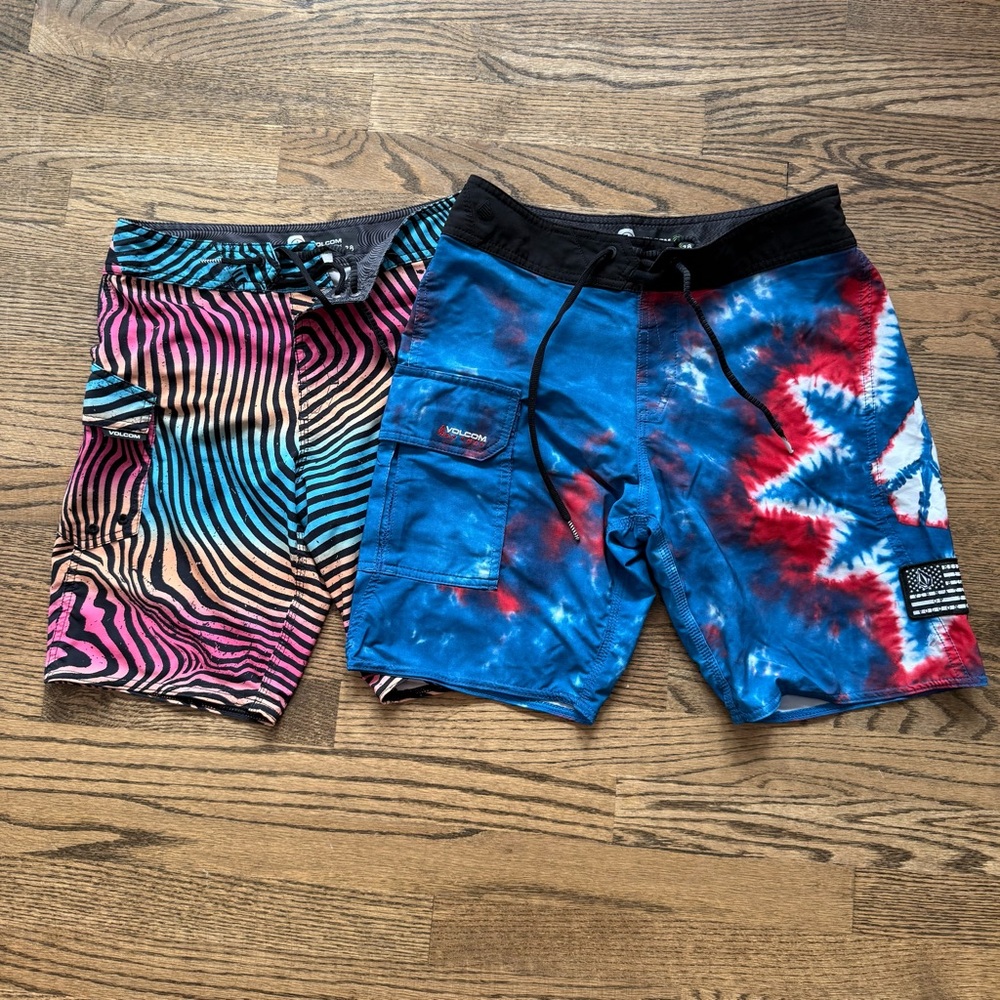 Volcom Blue and Red Athletic Shorts